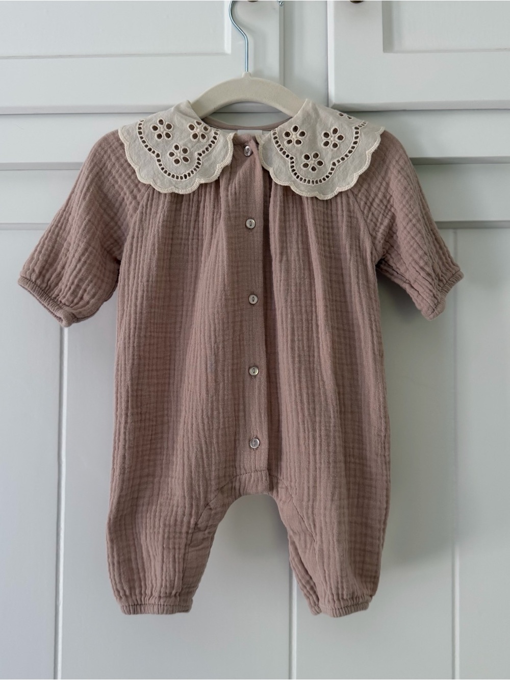 H&M - Neutral Mauve Cotton Baby One-Piece with Eyelet Collar